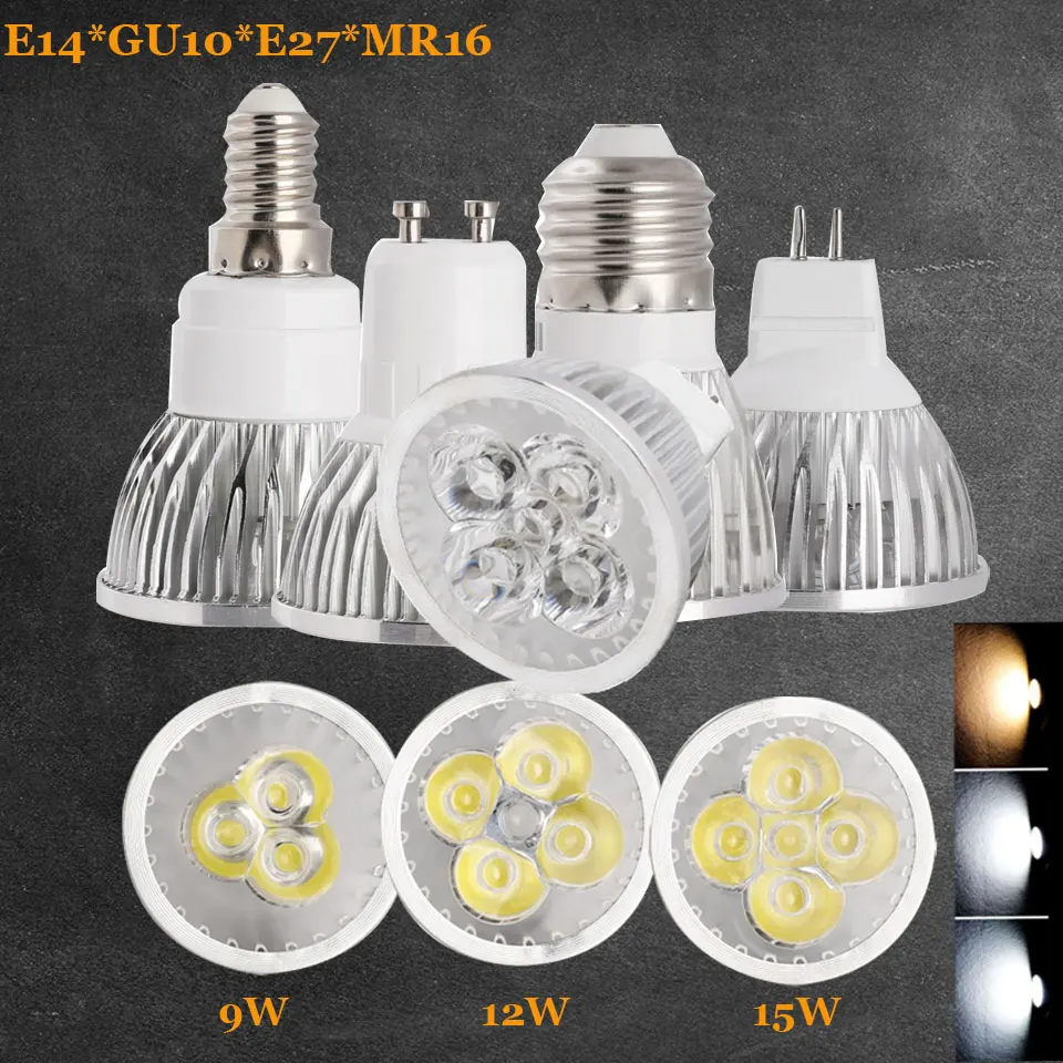 Светодиодная лампа MR16 DC 12 В прожектор GU10 E27 E14 9 Вт 15 сменная галогенная AC 110 240 в 3000K