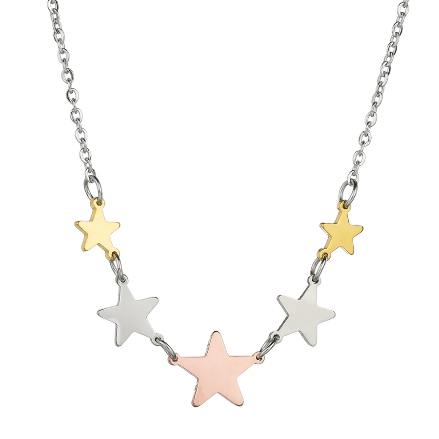 

Trendy Women Star Choker Necklace 316L Stainless Steel Link Chain Moon Heart Charm Necklace & Pendant Female Friendship Jewelry