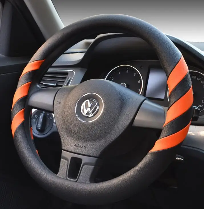 Black orange Спортивный Модный летний кожаный чехол рулевого колеса автомобиля для стайлинга автомобиля дышащий Противоскользящий руль 5 цветов на выбор лучшее качество - Название цвета: Black orange