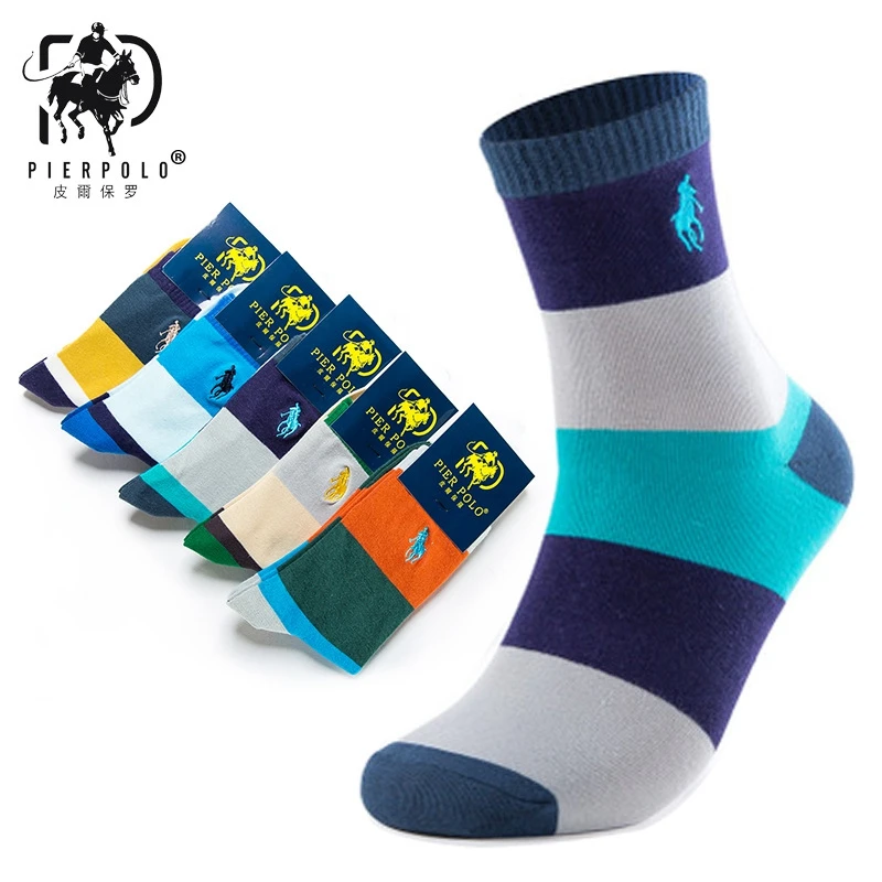 Moda de alta qualidade multicolorido 5 pares marca pier polo casual algodão meias de negócios bordado masculino meias fabricante atacado