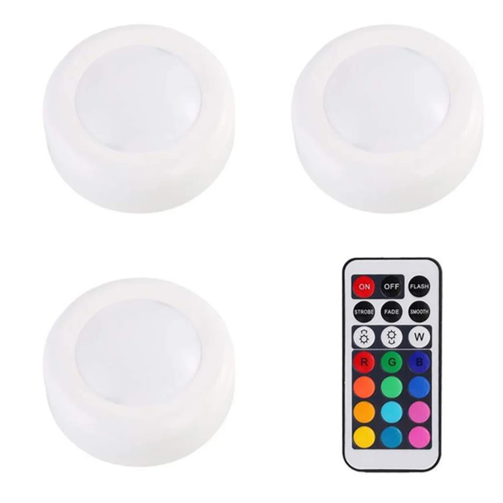 3 light RGB 12 цветов 3 режима светодиодный светильник для шкафа беспроводной датчик касания с регулируемой яркостью под кабинет свет светодиодный шайба Свет для шкафа Ночная огни - Цвет: 3 light