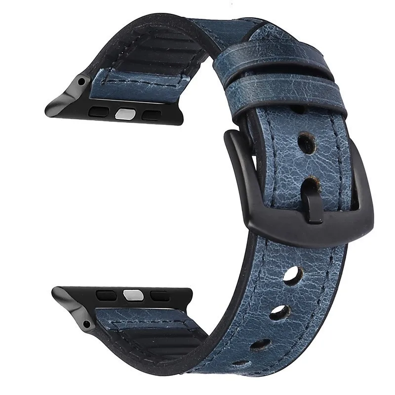 Blue Кожаный силиконовый ремешок для apple watch, 44 мм, серия 4, 3, 2, 1, ремешок для iwatch, 38 мм, 42 мм, браслет с петлей, аксессуары для замены запястья - Цвет ремешка: Blue