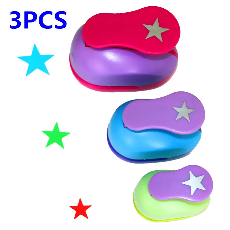 Five-pointed star 3 шт.(5 см, 3,8 см, 2,5 см) в форме цветка, набор для рукоделия, Детские ручные Дыроколы, дырокол для кругов - Цвет: Five-pointed star