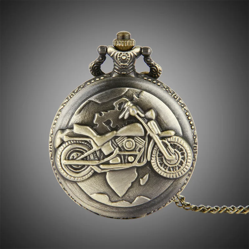 Новые бронзовые карманные часы с изображением мотоциклов Relogio De Bolso кварцевые часы с necklace ем кварцевые часы мужские часы