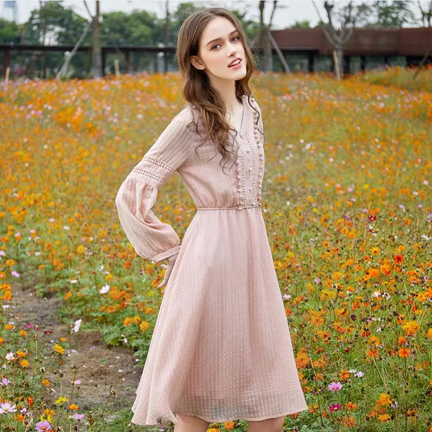 Летнее женское красивое платье для девочки японское элегантное мягкое с V