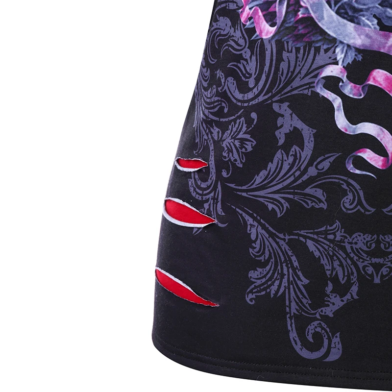 ROSE GAL Plus Size Skull Floral Ripped T-Shirt Women T Shirts Casual Summer O Neck Short Sleeves T-Shirts Tops Big XL 5XL | Женская