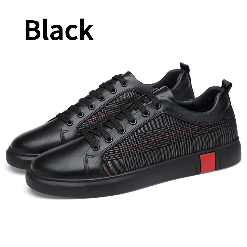 Black BIMUDUIYU; Новинка; мужская повседневная обувь из натуральной кожи; очень удобная кожаная обувь на плоской подошве; нескользящие Дышащие Модные кроссовки; размер 46 - Цвет: Black
