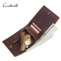 contacts crazy horse 100 genuine leather men wallet slim short coin purse walet man card holder male small coin pocket wallets