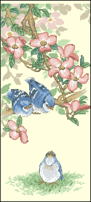 Top Quality beautiful lovely counted cross stitch kit baby blue jays jay three birds bird and flower dimensions 360-13728