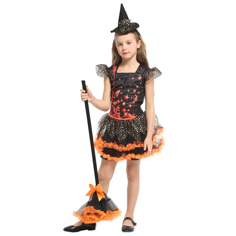 

Lovely Twinkle Orange Starlight Witch Girl Costume Cosplay for Girls Child Halloween Carnival Party Mardi Gras Fancy Tutu Dress