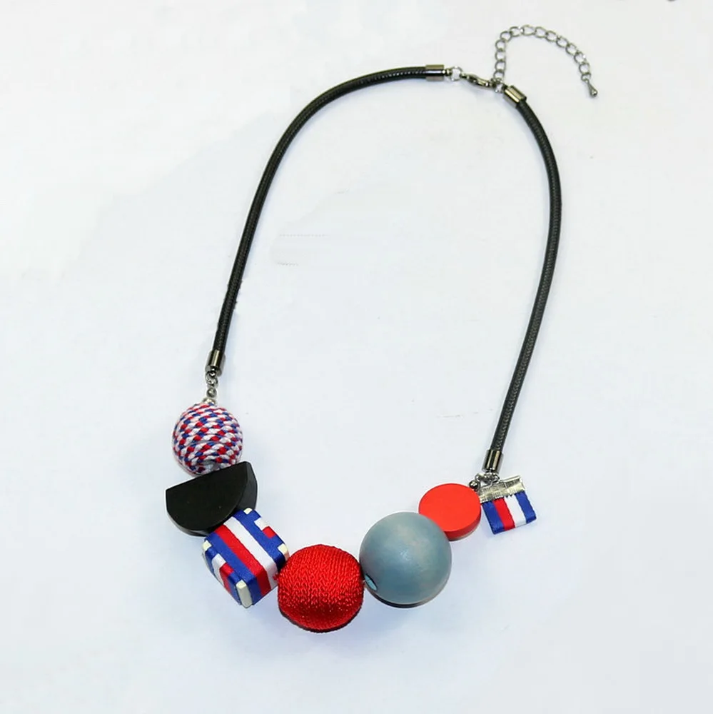 Ожерелье с деревянными бусинами из богемной ткани Модная бижутерия для женщин