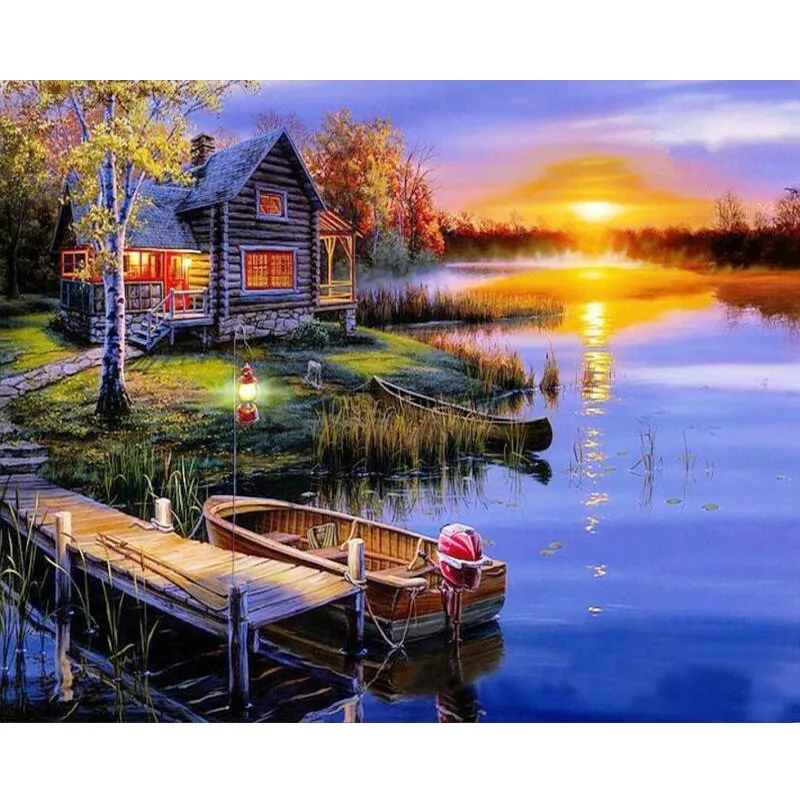 

Country House Scenery 40x50CM Painting By Numbers Picture Colouring Zero Basis HandPainted Oil Painting Unique Gift Home Decor