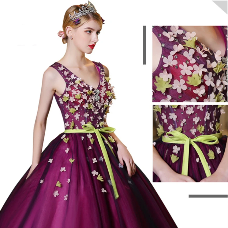 Длинные бальные платья 2019 фиолетовые пышные с аппликацией Vestidos De 15 Sixteen милые для
