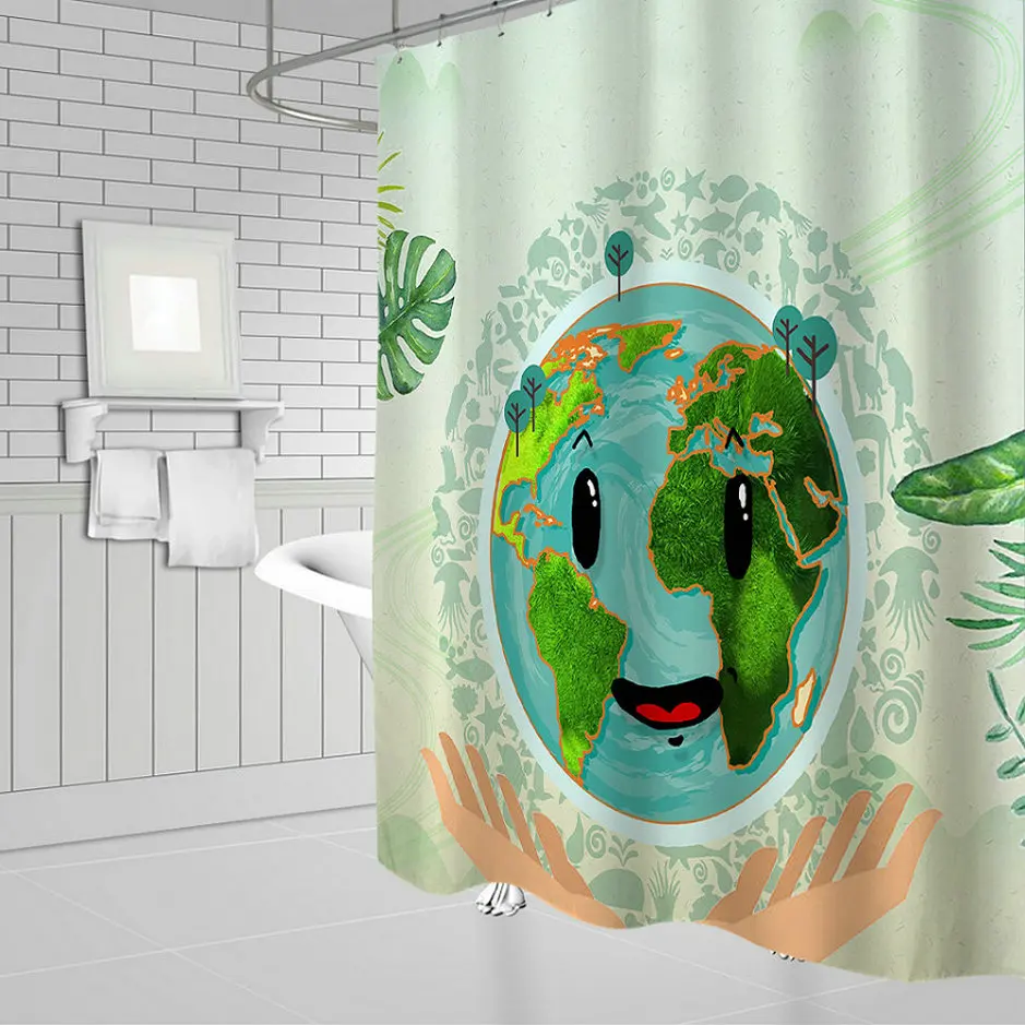 Модная Новая защита окружающей среды Земли узор Висячие занавески для душа