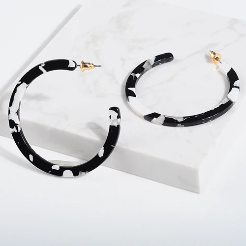 Black and white Цветные круглые женские серьги-кольца из ацетата и акрила с леопардовым принтом, большие геометрические серьги из смолы, модные ювелирные изделия, подарок - Окраска металла: Black and white