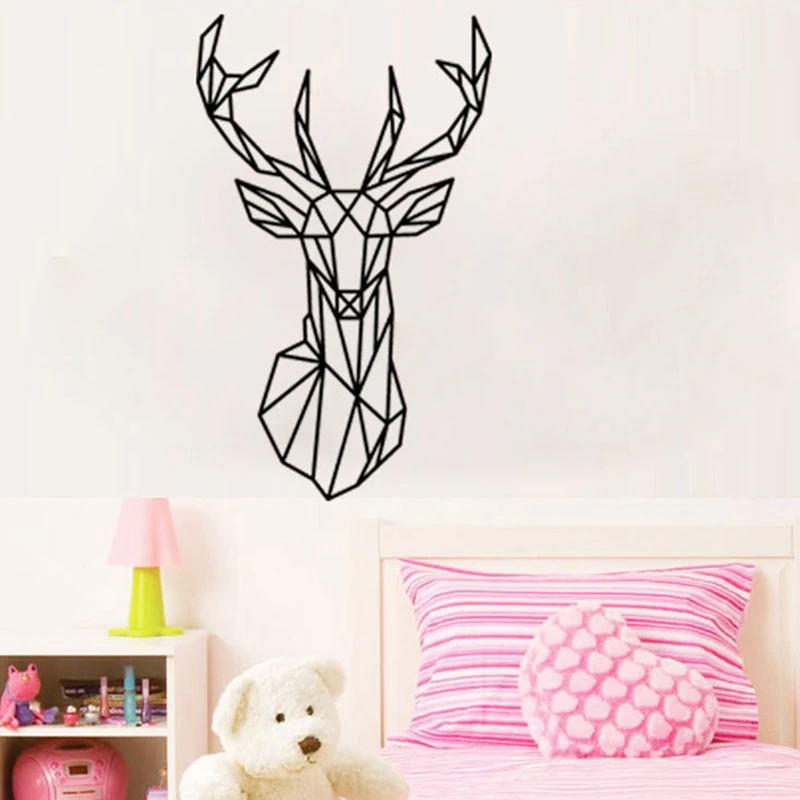 Geometric Deer Head Wall Sticker - Vinyl Wall Art Custom Home Decor - Geometry Animal Series Decals - 3D - 5 Sizes image 2