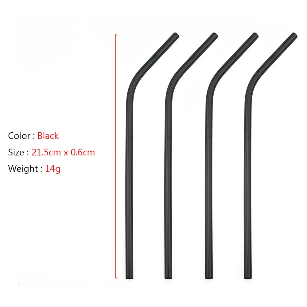 4Pcs Black Высококачественная соломинки многоразовый металлический соломинки 304 из нержавеющей стали прочная согнутая соломинка для напитков с чистящей щеткой - Цвет: 4Pcs Black