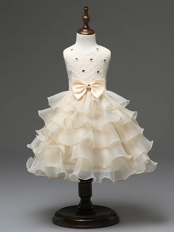 Модная одежда для крещения, Robe De Bapteme, Хрустальный королевский синий, фиолетовый, платья для новорожденных с цветочным рисунком, праздничное платье для маленьких девочек - Цвет: beige