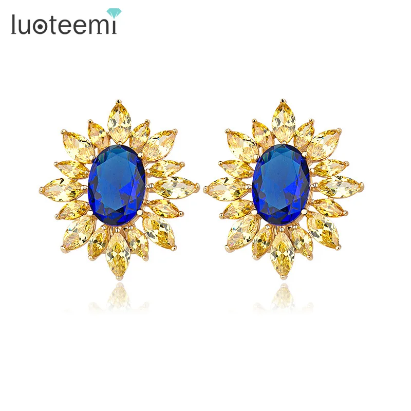 

LUOTEEMI Gemstone Big Stud Earrings for Women Earrings for Women 2021 Statement Jewelry Boucle D’Oreille Wedding Party Christmas