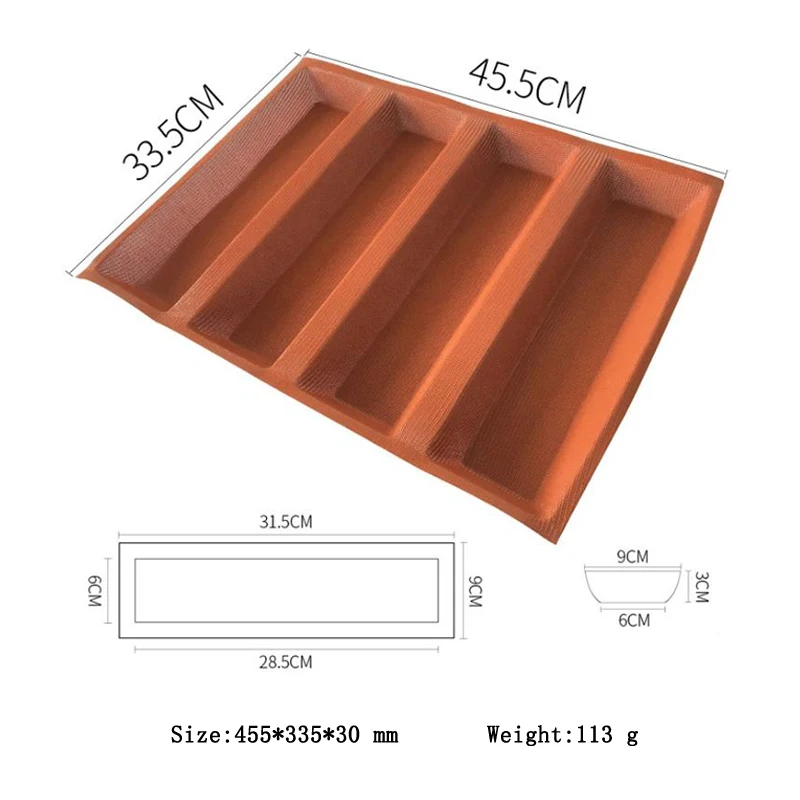 Коричневая пористая 4-полостная силиконовая форма Meibum длинная квадратная для