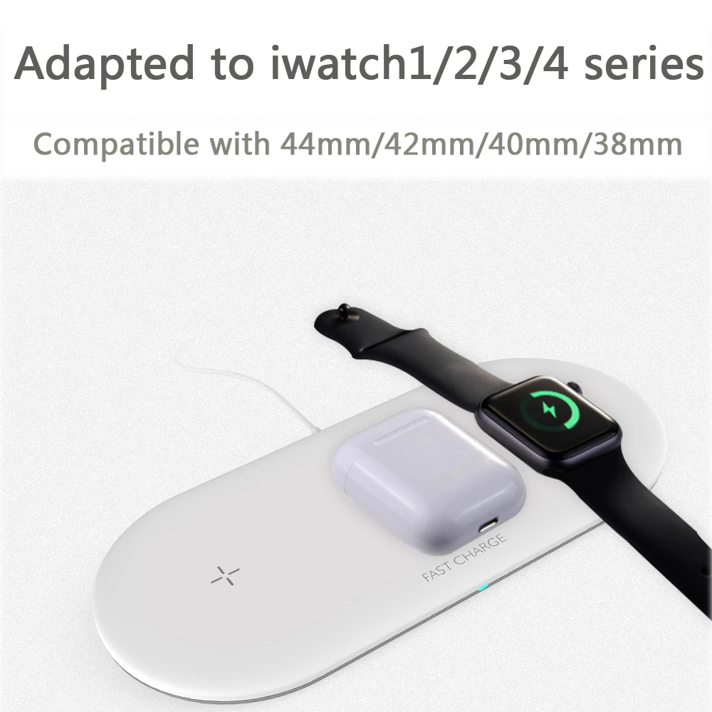 Беспроводная зарядная площадка 3 в 1 Qi для Iphone watch Series 1/2/3/4 Airpods iPhone Xs/Xs Max/XR/X samsung S10/S10