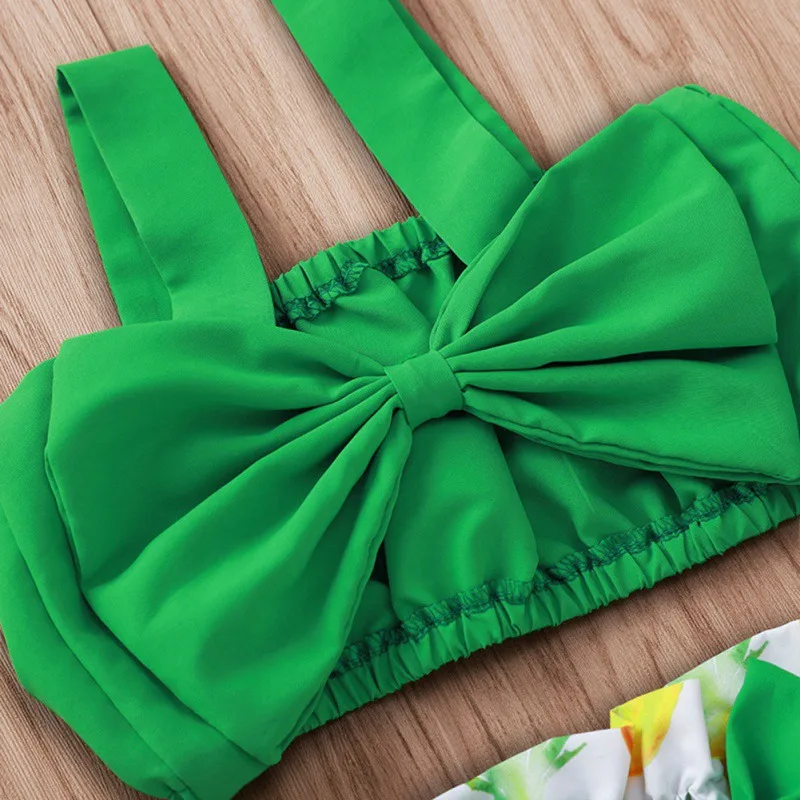 Летние комплекты одежды из 2 предметов для маленьких девочек зеленые топы с