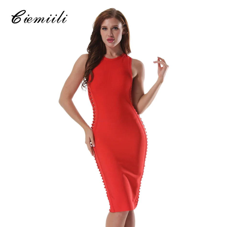 Женское вечернее облегающее платье CIEMIILI с круглым вырезом модельное Клубное