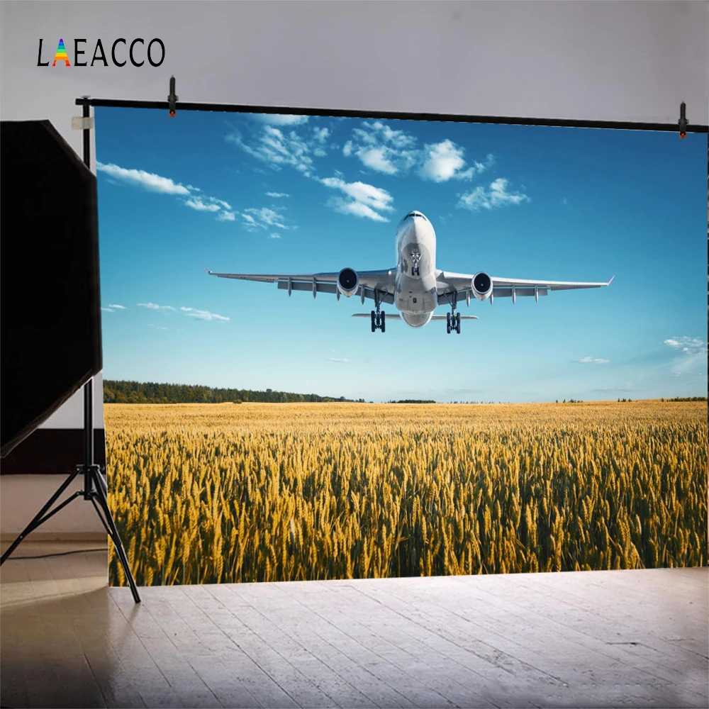 Фотофоны Laeacco с самолетом для съемки в городах пасмурная детская сцена
