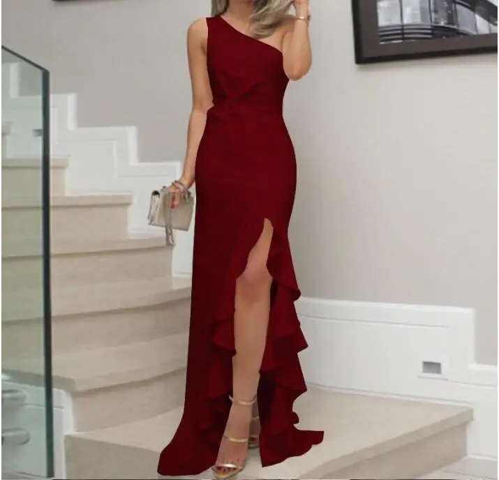 Новое летнее платье для женщин 2021 элегантные пикантные одно плечо Разделение