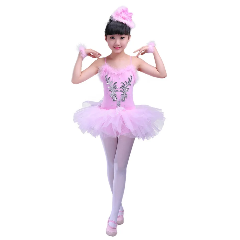 4 предмета балетное платье без рукавов с перьями для девочек милое розовое