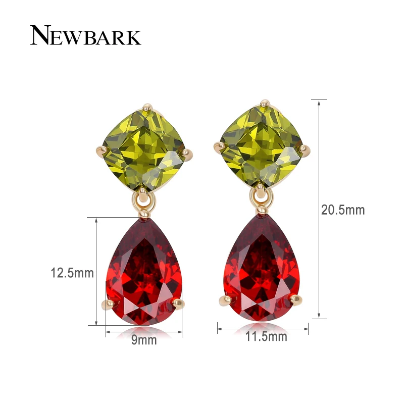 NEWBARK Squre Crystal Long Drop Wedding Earring Red Teardrop Cubic Zirconia Earrings Wholesale Jewelry Brincos Femininos|wedding drop