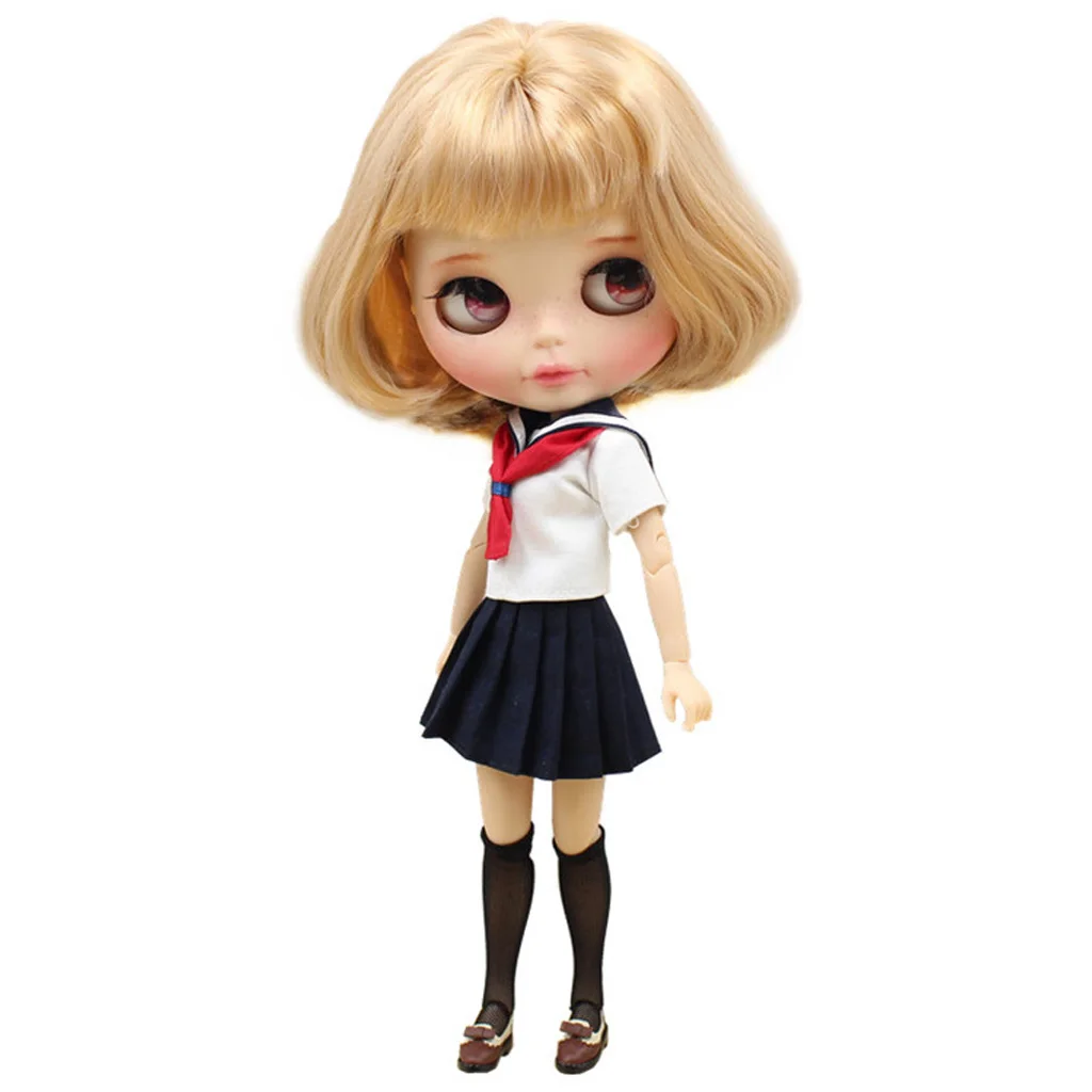 

Cute Shirt & Mini Skirt School Uniform Clothes Outfit for 12'' Blythe Doll