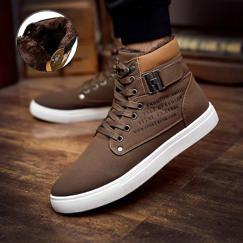 keep Warm winter shoes men sneakers 2019 solid lace-up flat with ankle boots comfortable mans zapatos de hombre | Обувь