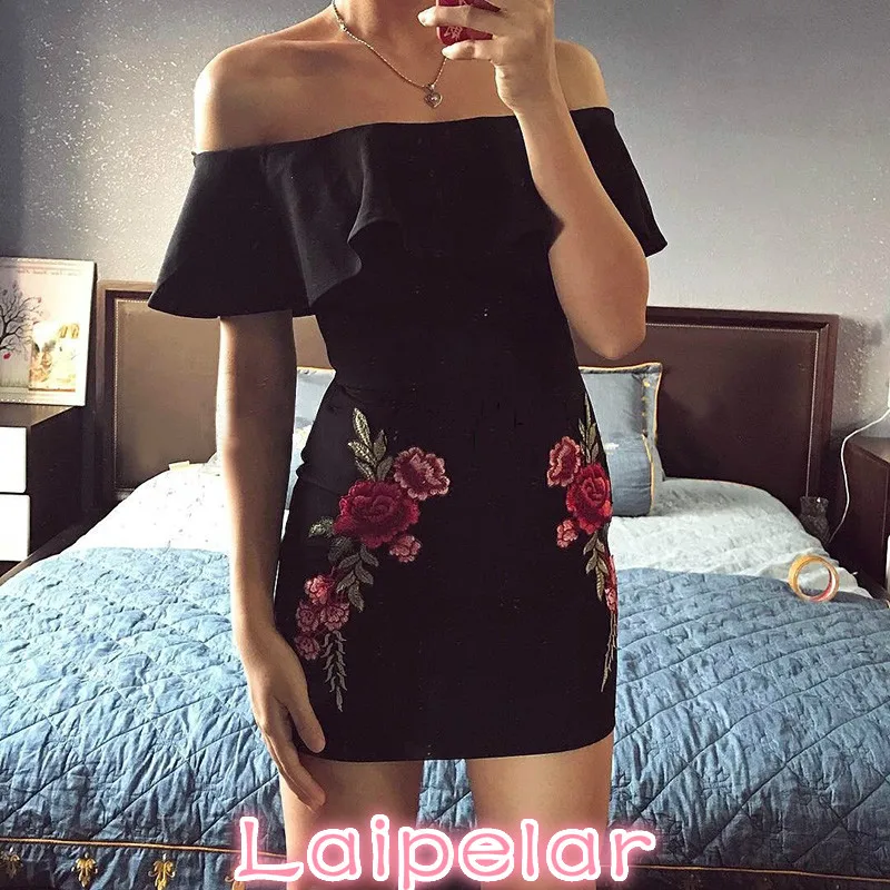 

Summer Dress Women's Off Shoulder Appliques Bodycon Sexy Ruffled Dress Stylish Sexy Slim Beach Sundress Dresses Vestidos