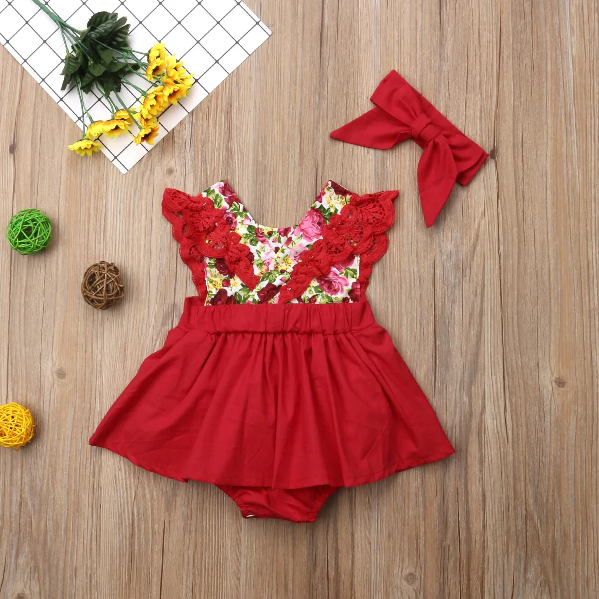 Красивые летние комплекты с цветочным принтом для маленьких девочек кружевное