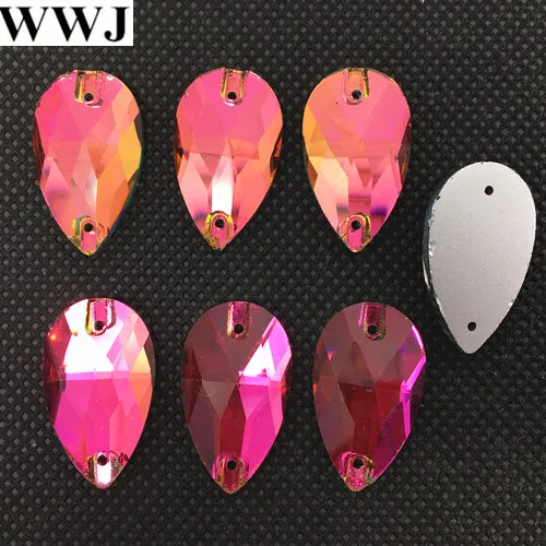 15 шт./лот в форме слезы радужного цвета пришивные камни с плоской задней стороной