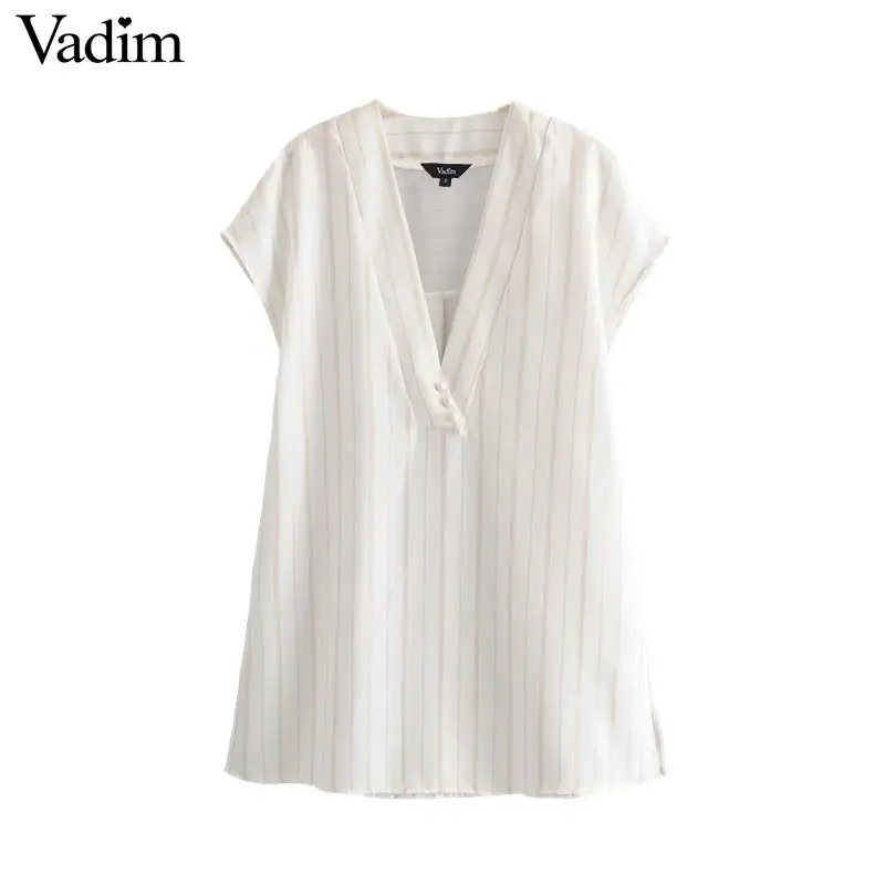 Вадим женщин Элегантный Полосатый глубоким v-образным вырезом Длинная блуза с