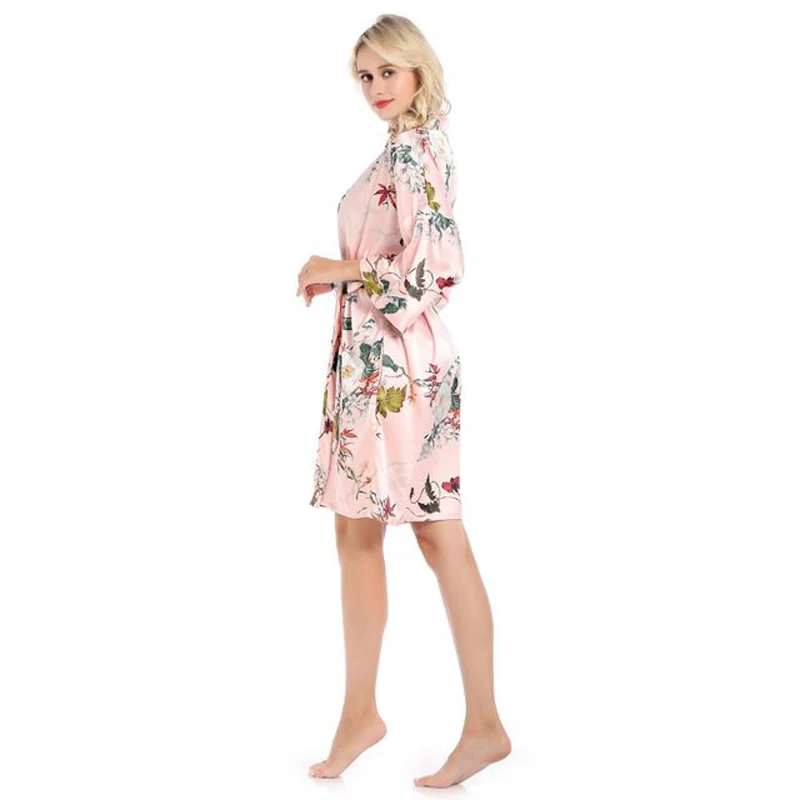Новинка 2019 шелковистая ночная рубашка с цветочным принтом домашняя одежда халат