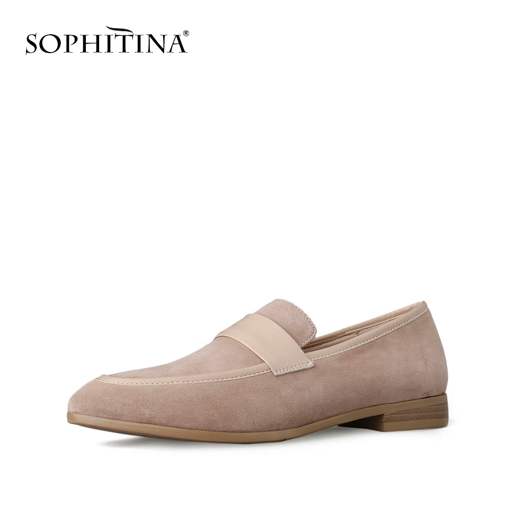 SOPHITINA/замшевые туфли-лодочки высокого качества; повседневная женская обувь без застежки на низком квадратном каблуке с острым носком; модные милые туфли-лодочки; Лидер продаж; PO95