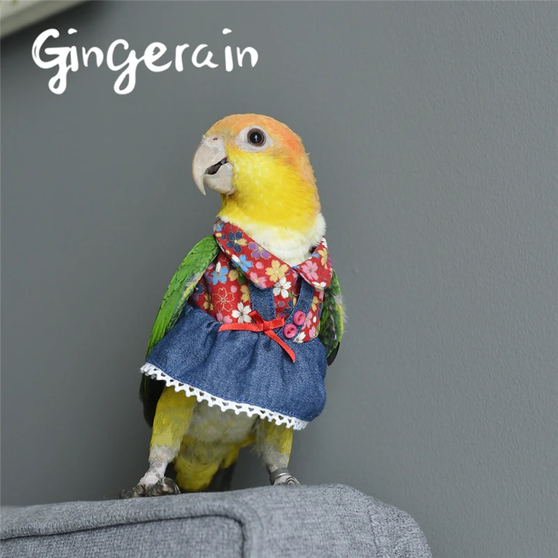 Gingerain одежда с птицами попугай джинсовая юбка оригинальная ручная работа на