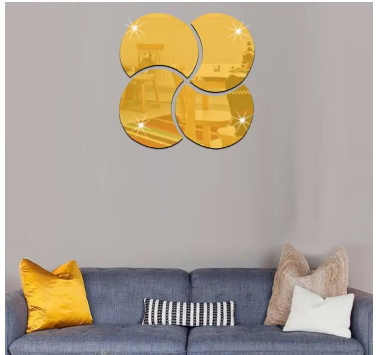 Gold Funlife 3D стереоскопическая Съемная PS паста трехмерное круглое зеркало головоломка украшение дома колокольчик зеркало наклейки на стену - Цвет: Gold