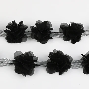 Black Misaya 3D шифон кластер Цветы Кружева платье украшения кружевной ткани аппликация отделка Швейные принадлежности 2 ярдов - Цвет: Black