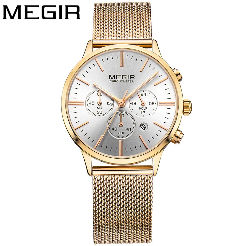 ME2011WS02 no box MEGIR, женские часы, водонепроницаемые, Лидирующий бренд, Роскошный хронограф, женские наручные часы, нержавеющая сталь, классический браслет, женские часы, 2011 - Цвет: ME2011WS02 no box
