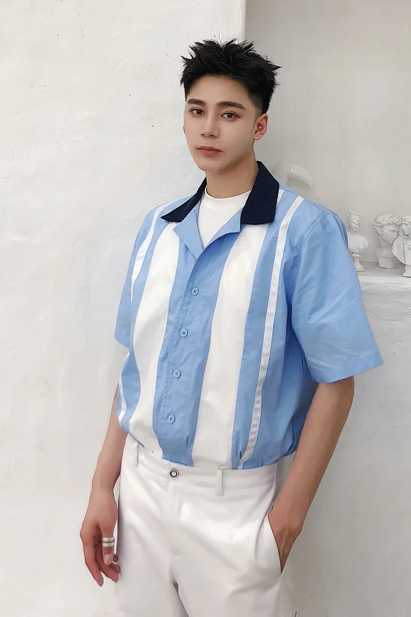 

2018 Men's short-sleeved summer shirt, Korean style casual BF style men's inch shirt M-XL