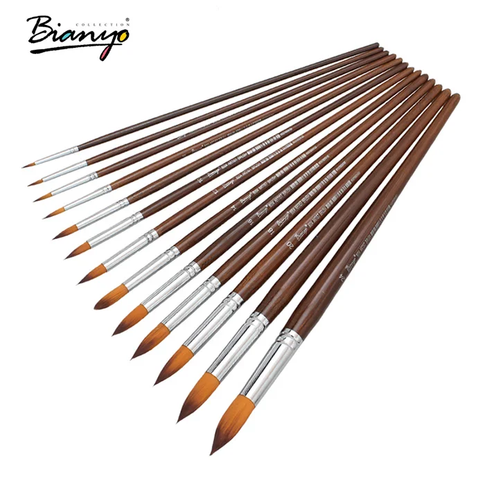 Round Brush Bianyo 13 шт. Длинные ручки нейлоновые волосы плоская форма набор кистей для масляных красок для художника школы студента акриловые акварельные краски принадлежности для инструментов - Цвет: Round Brush