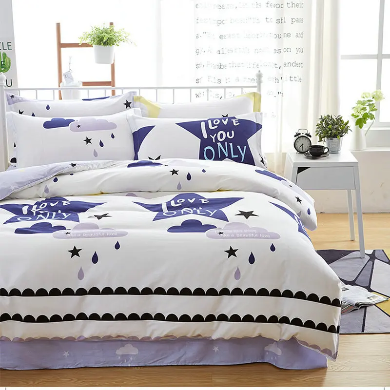 Пододеяльник из 100% хлопка с рисунком животных + простыня наволочка Комплект