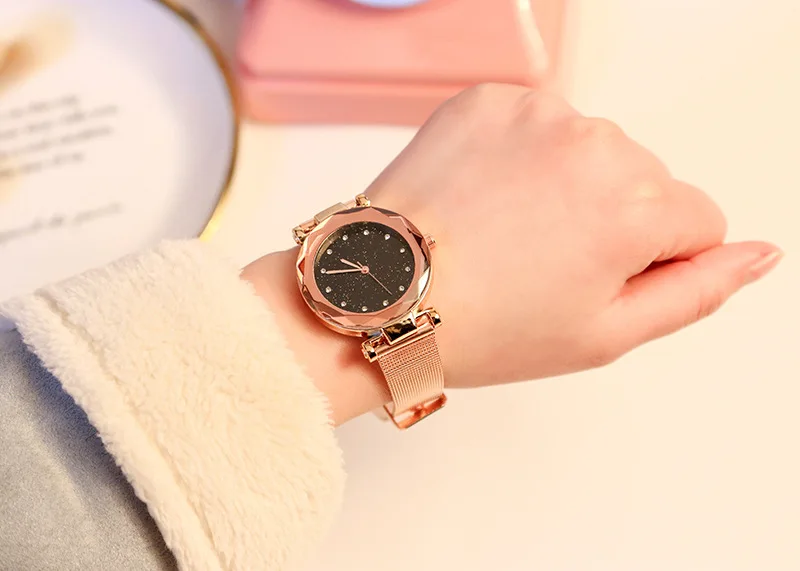 2019 Женские кварцевые наручные часы с сетчатым ремешком со стразами в европейском