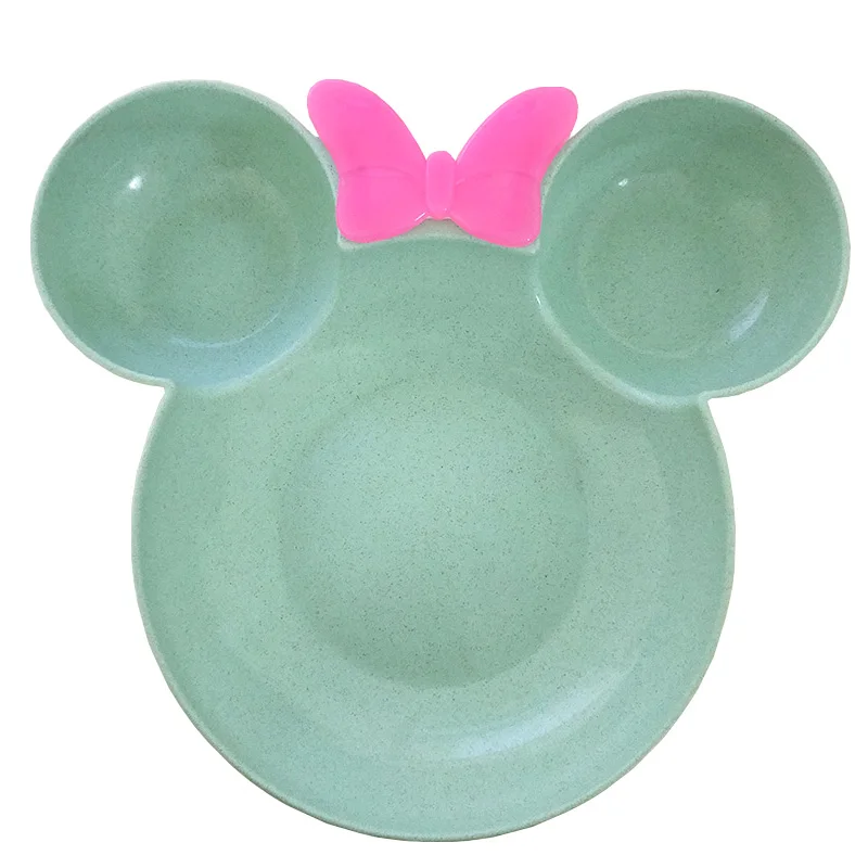 Minnie Green Миска Rosiky из пшеничной соломы, детский набор посуды с рисунком из мультфильма, детская обеденная тарелка, детская тренировочная миска, 1 шт., миска, ложка, вилка для детей - Цвет: Minnie Green