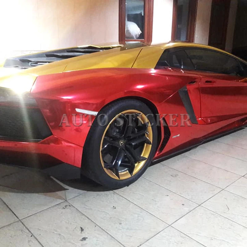 Зеркальная виниловая пленка высокоэластичная красно-золотистая клейкая