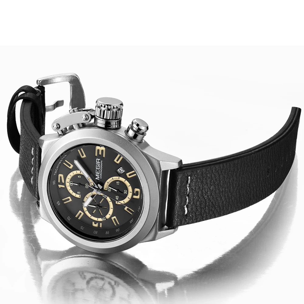 Часы Megir Мужские кварцевые с хронографом аналоговые светящиеся